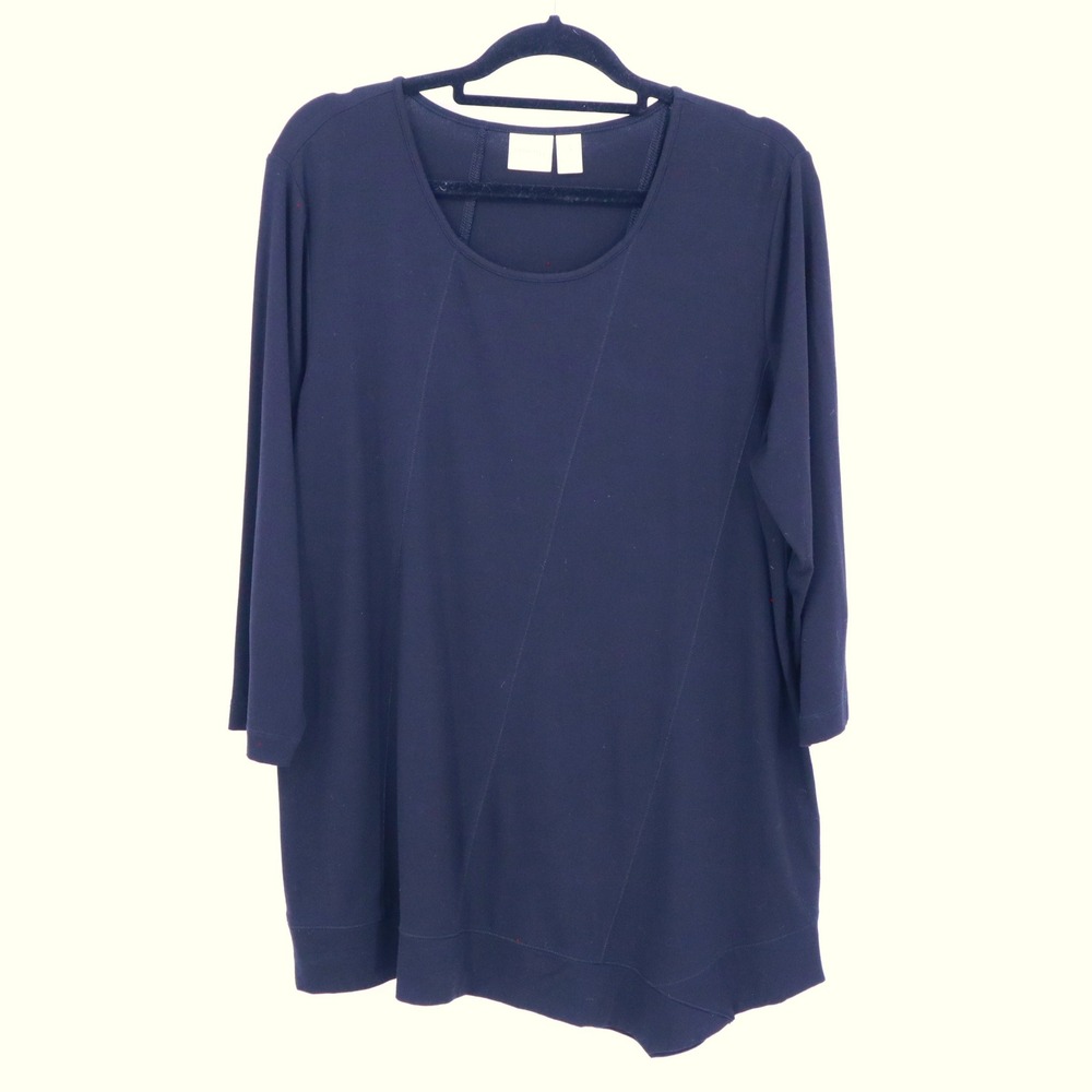 Zenergy by Chico's Tunic Top Womens 3/L‎ Blue Asymmetrical Hem Oversized Slouchy